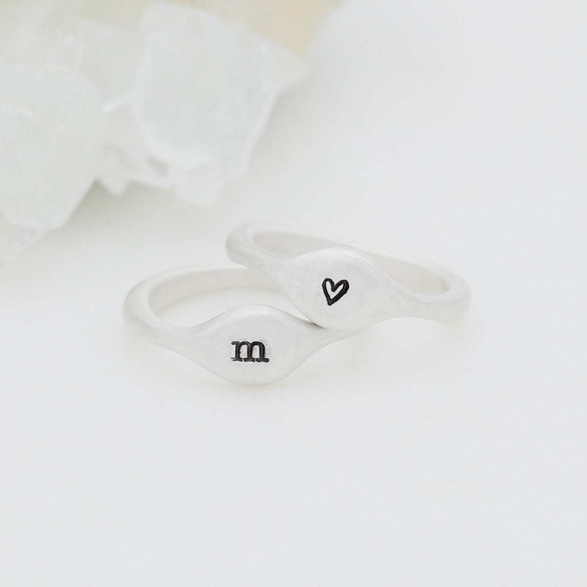 Initial stacking ring handcrafted and cast in sterling silver then hand-stamped with an initial