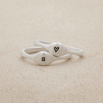 Initial stacking ring handcrafted and cast in sterling silver then hand-stamped with an initial