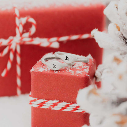 Initial stacking ring handcrafted and cast in sterling silver then hand-stamped with an initial