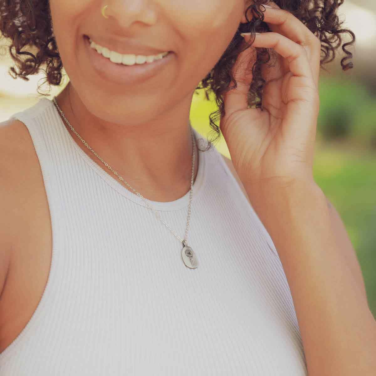 pewter January Birth Flower Necklace with an 18" link chain