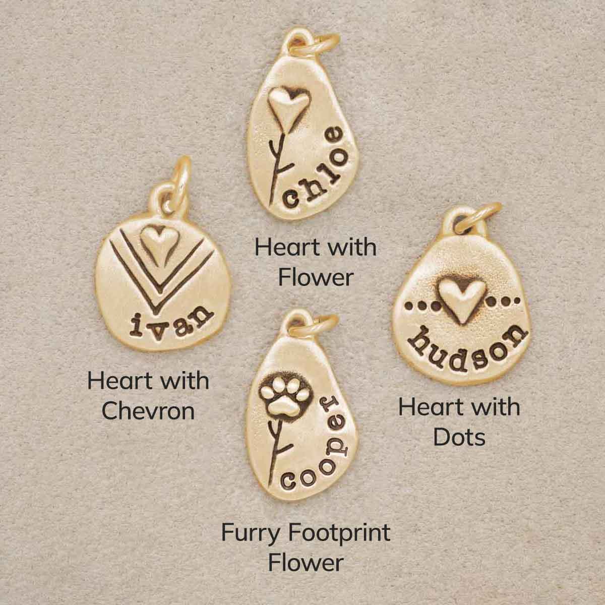 Personalized jumble of love necklace charms in 10k yellow gold