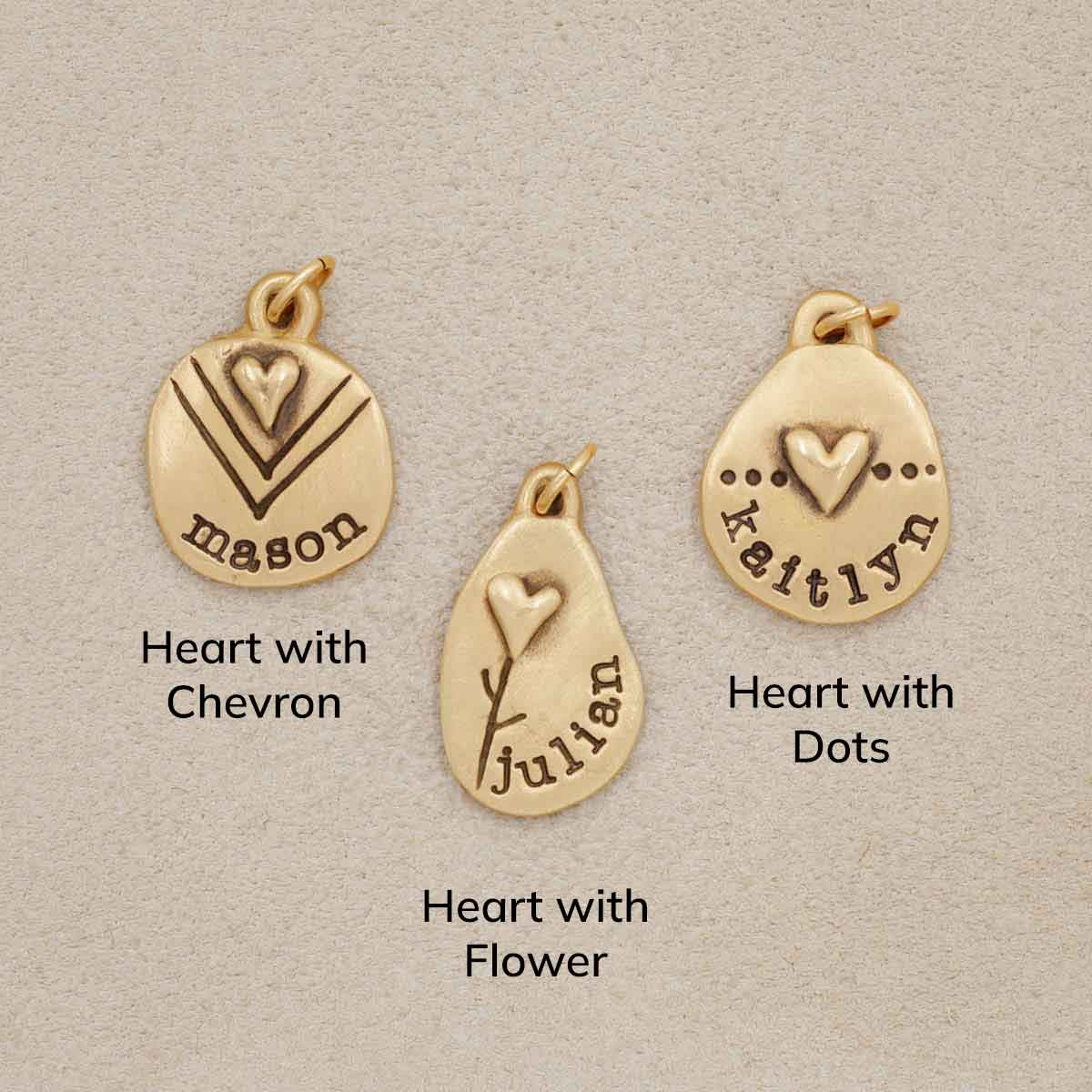 Personalized jumble of love necklace charms in 10k yellow gold