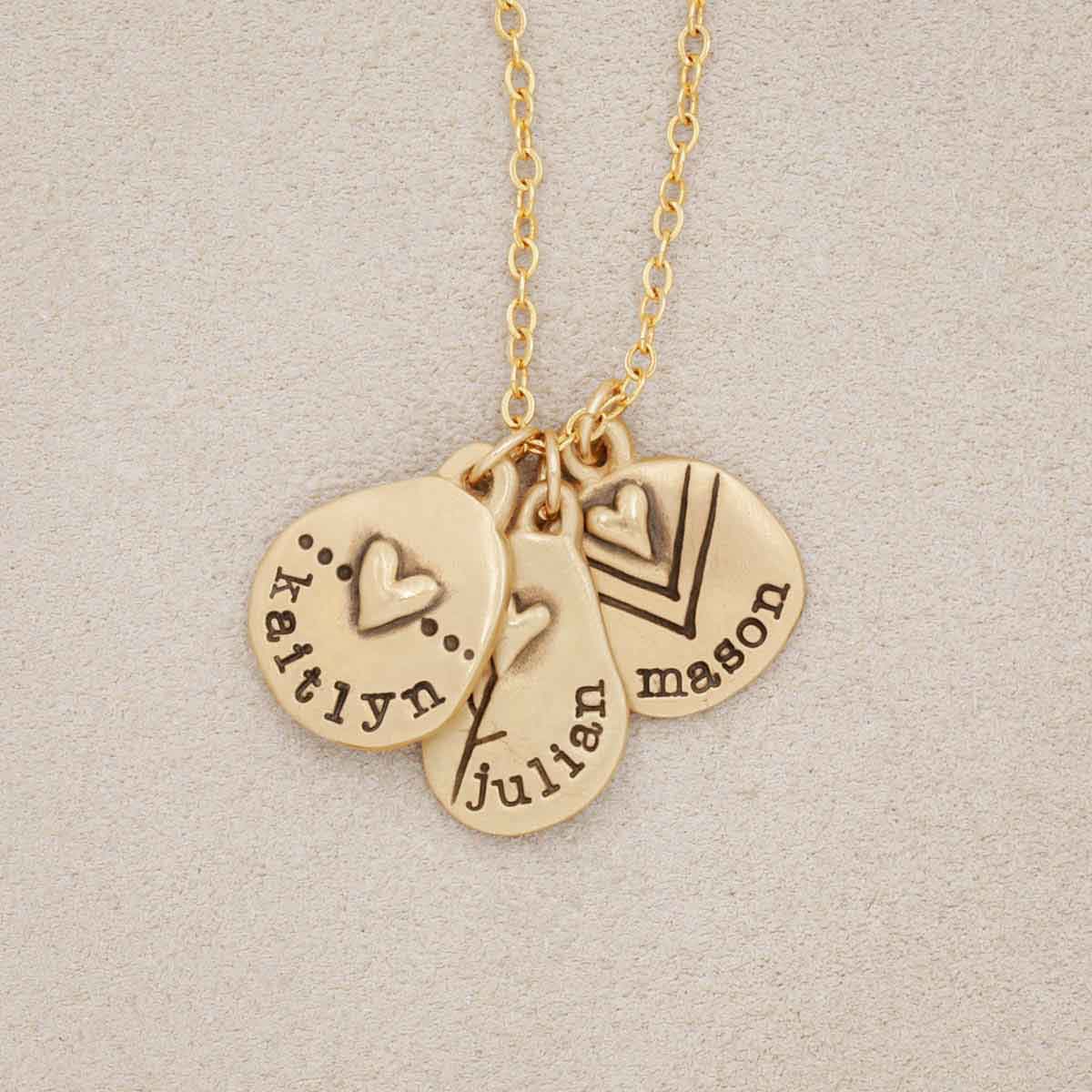 handcrafted 14k yellow gold personalized jumble of love necklace