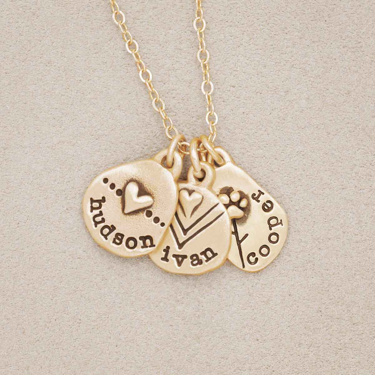 handcrafted 14k yellow gold personalized jumble of love necklace