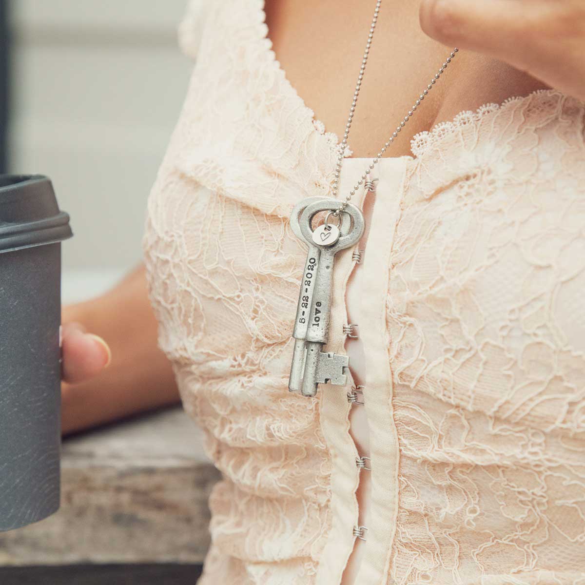 Key to my heart necklace handcrafted in pewter with up to three keys customizable with a name