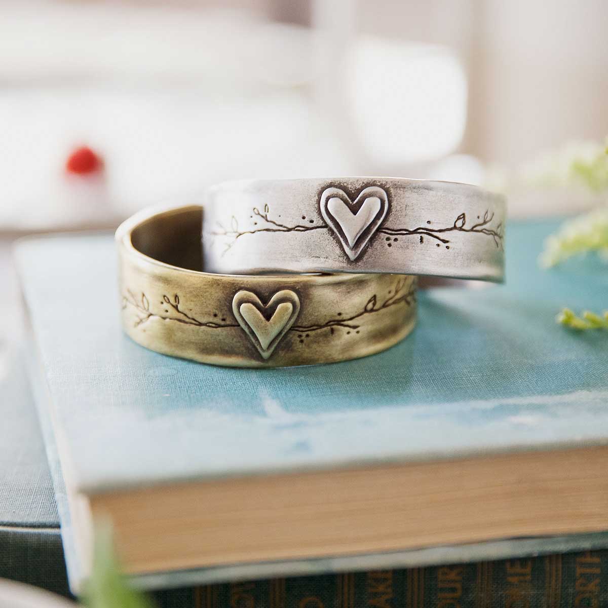 Let love grow cuff available in pewter or gold plated