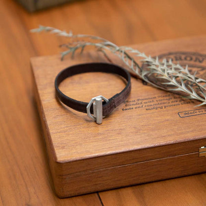 Life Forever bracelet handcrafted in water buffalo brown leather and a sterling silver toggle closure