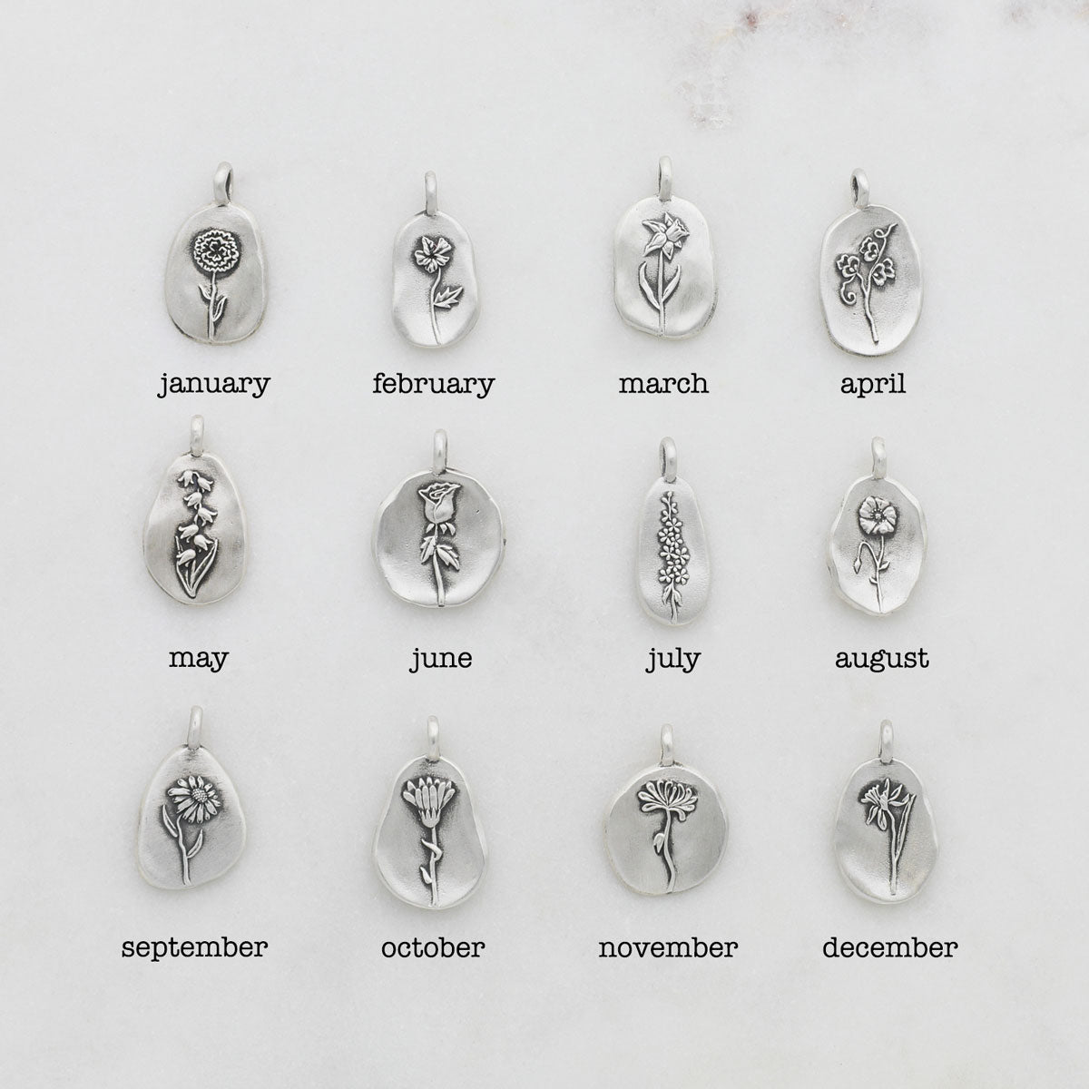 January Birth Flower Necklace in Sterling Silver