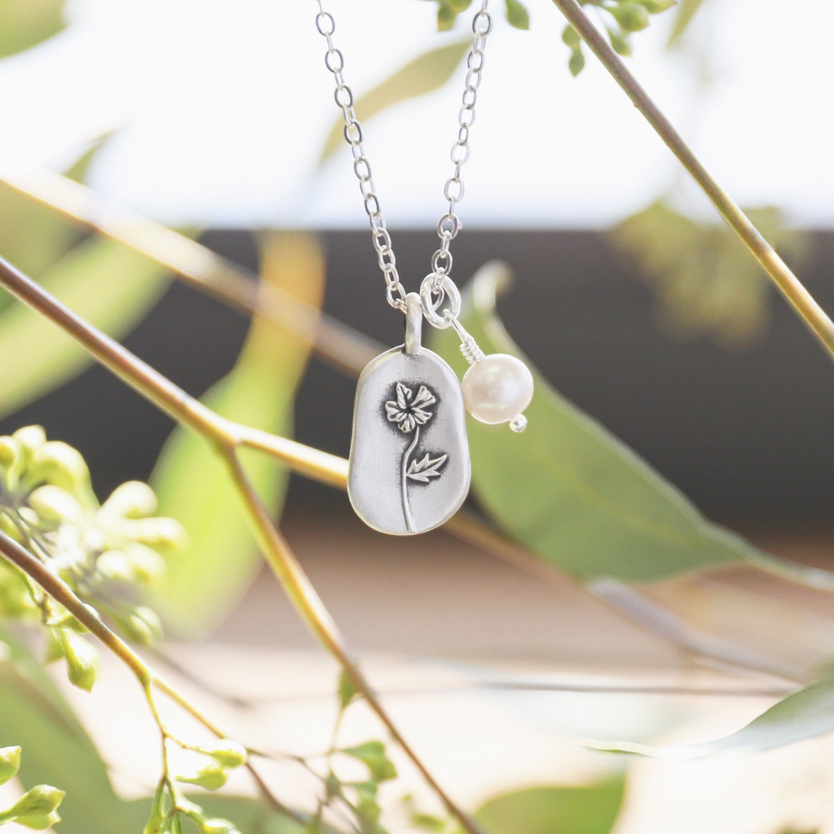 February Birth Flower Necklace in Sterling Silver