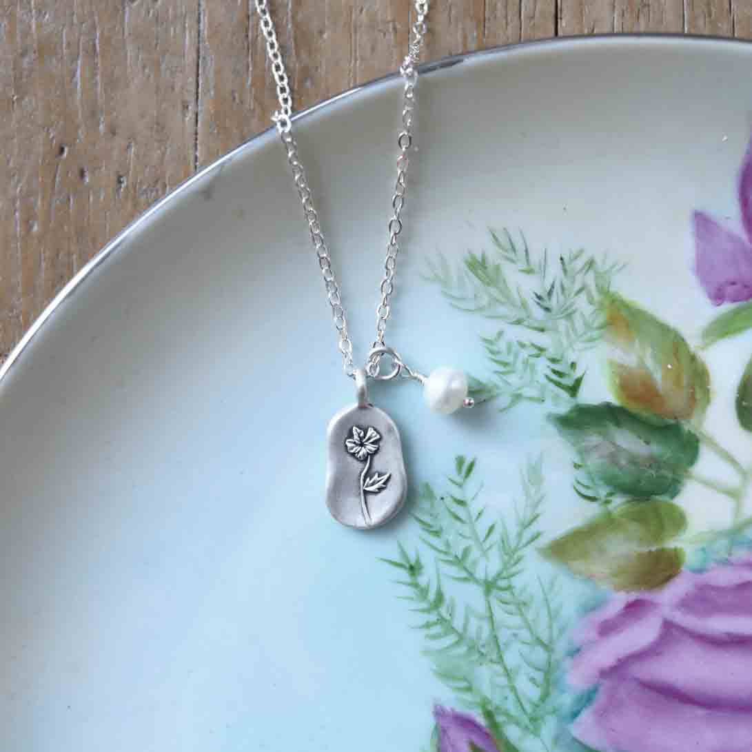 February Birth Flower Necklace in Sterling Silver