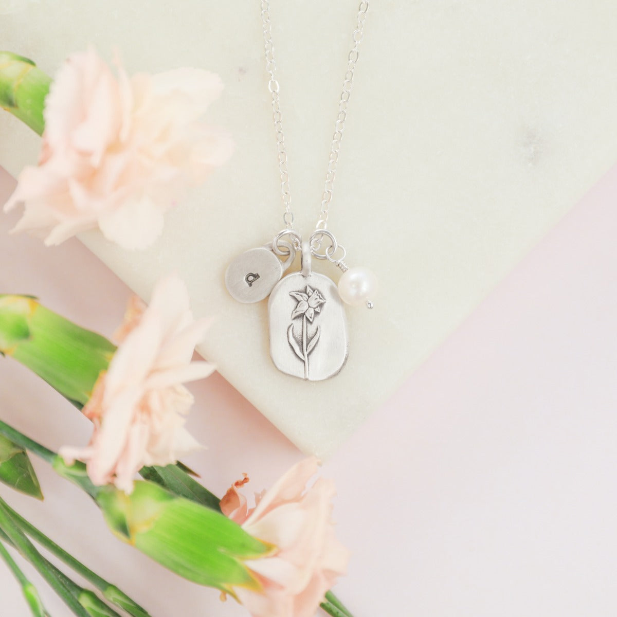 March Birth Flower Necklace in Sterling Silver