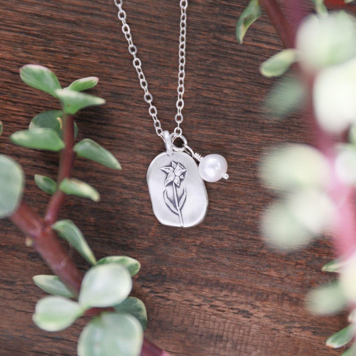 March Birth Flower Necklace in Sterling Silver