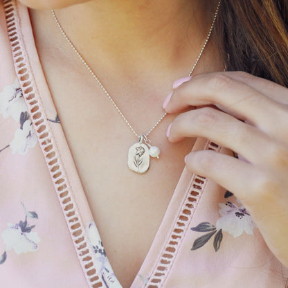 March Birth Flower Necklace in Sterling Silver