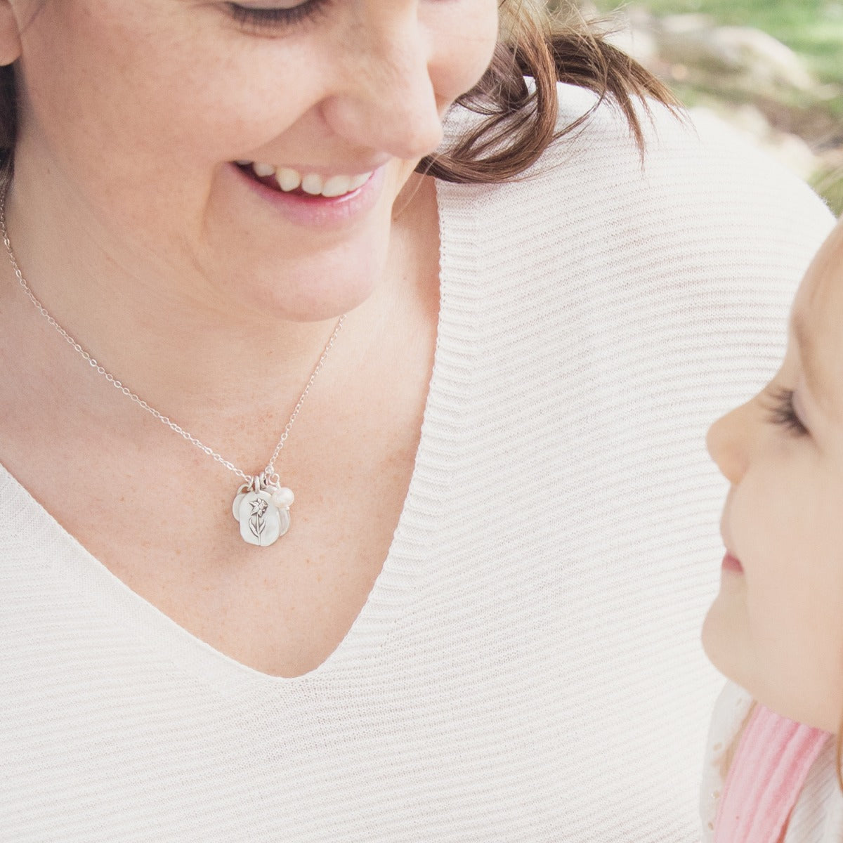 March Birth Flower Necklace in Sterling Silver