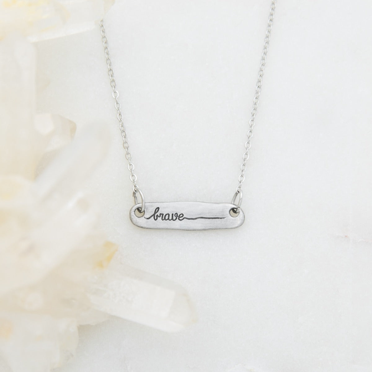 You Are Brave Bar Necklace {Pewter}