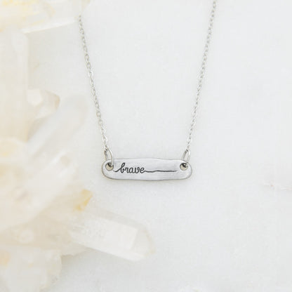 You Are Brave Bar Necklace {Pewter}