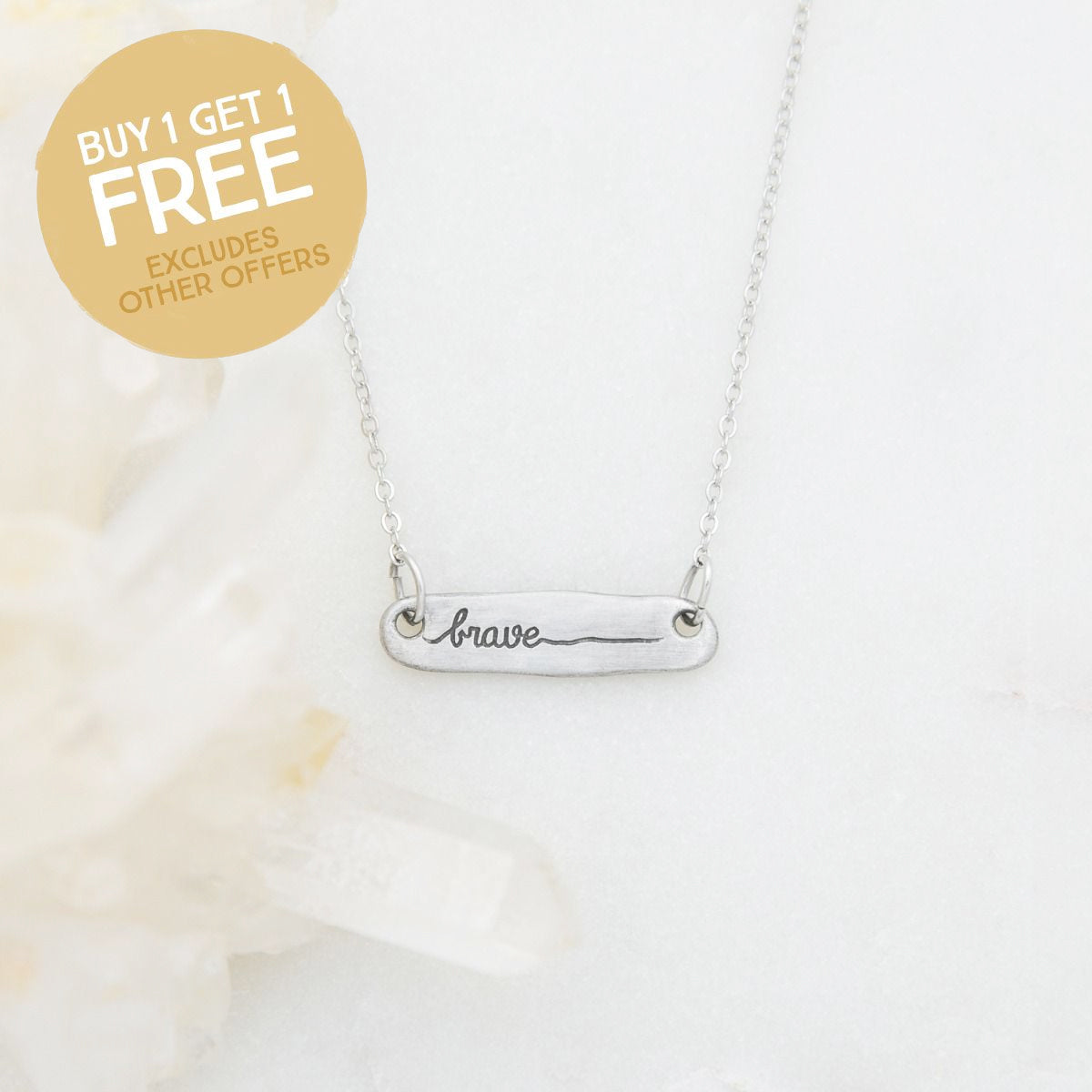 You Are Brave Bar Necklace {Pewter}