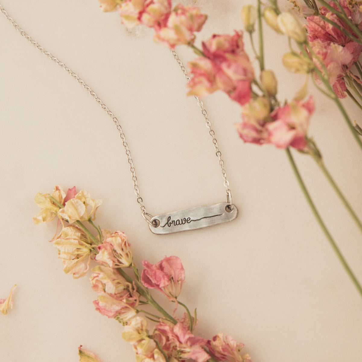 You Are Brave Bar Necklace {Pewter}