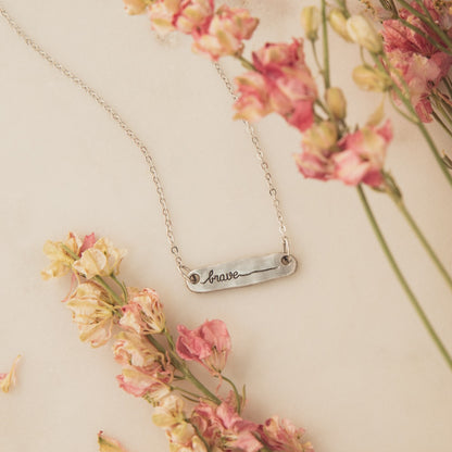 You Are Brave Bar Necklace {Pewter}