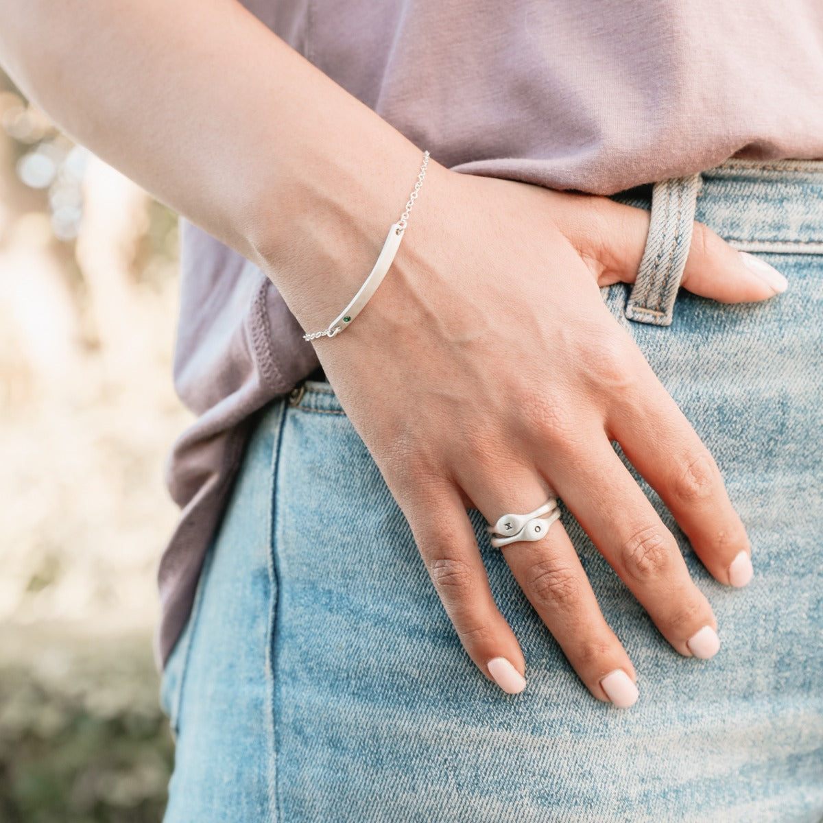 Cross Bar Birthstone Bracelet {Sterling Silver}