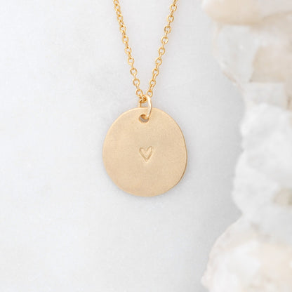 Small and Mighty Heart Disc Necklace {Gold Plated}