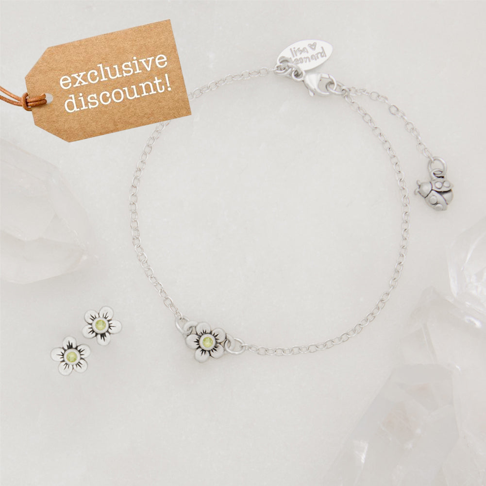 Birthstone Bloom Bracelet and Stud Earrings Gift Set {Sterling Silver}