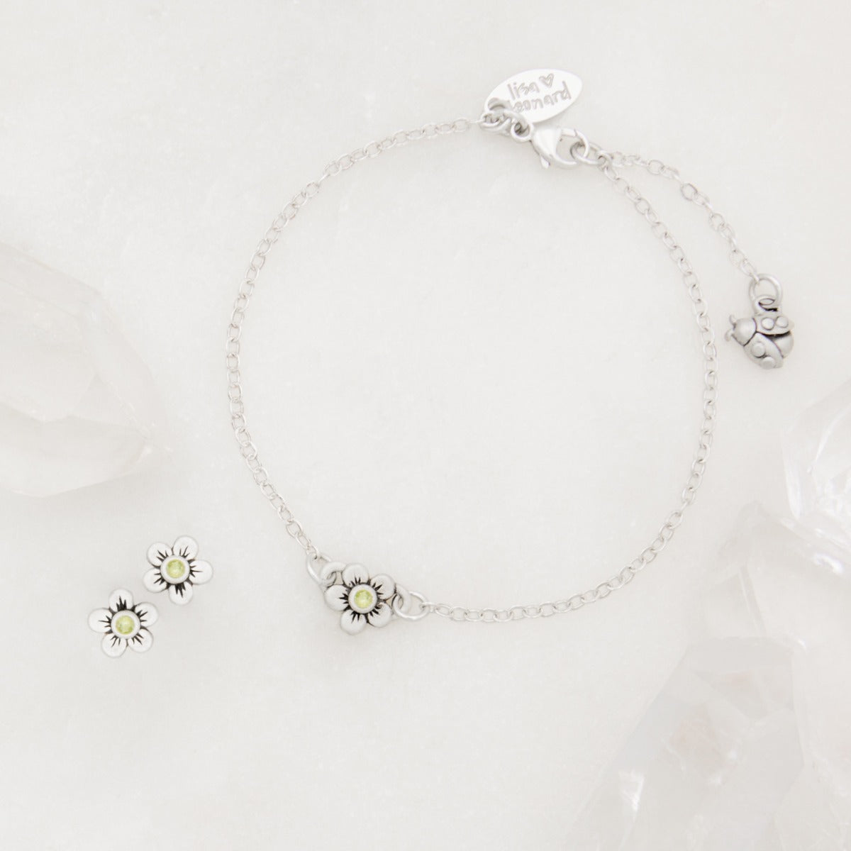 Birthstone Bloom Bracelet and Stud Earrings Gift Set {Sterling Silver}