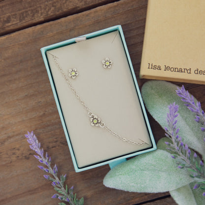 Birthstone Bloom Bracelet and Stud Earrings Gift Set {Sterling Silver}