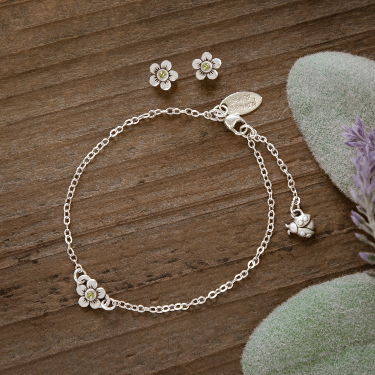 Birthstone Bloom Bracelet and Stud Earrings Gift Set {Sterling Silver}