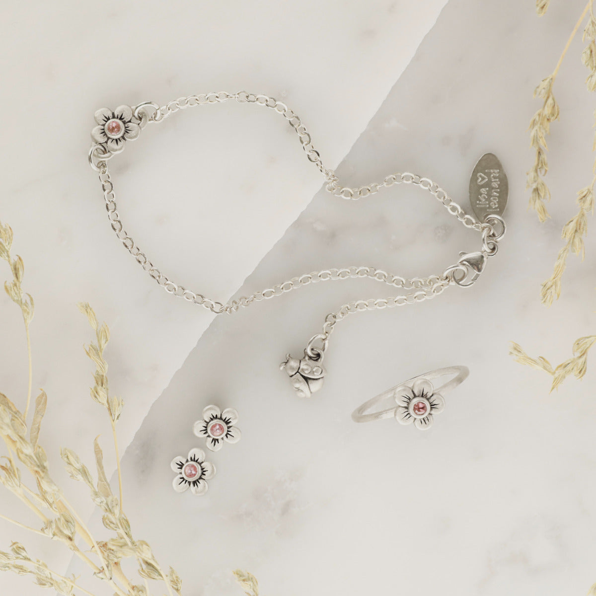 Birthstone Bloom Bracelet and Stud Earrings Gift Set {Sterling Silver}