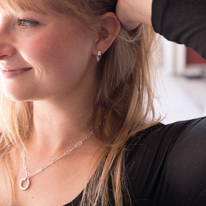 Bezel Birthstone Hoop Earrings {Sterling Silver}