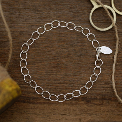 Large Round Link Bracelet Chain {Sterling Silver}