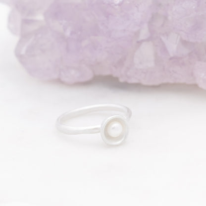 Nesting Freshwater Small Pearl Ring {Sterling Silver}