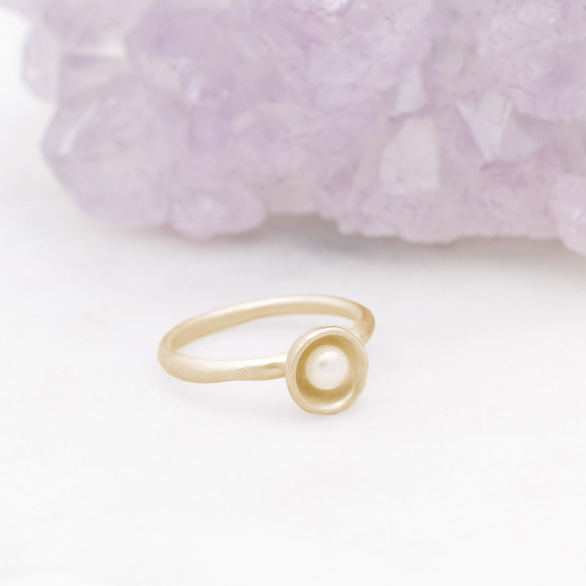 Nesting Freshwater Small Pearl Ring {10k Gold}