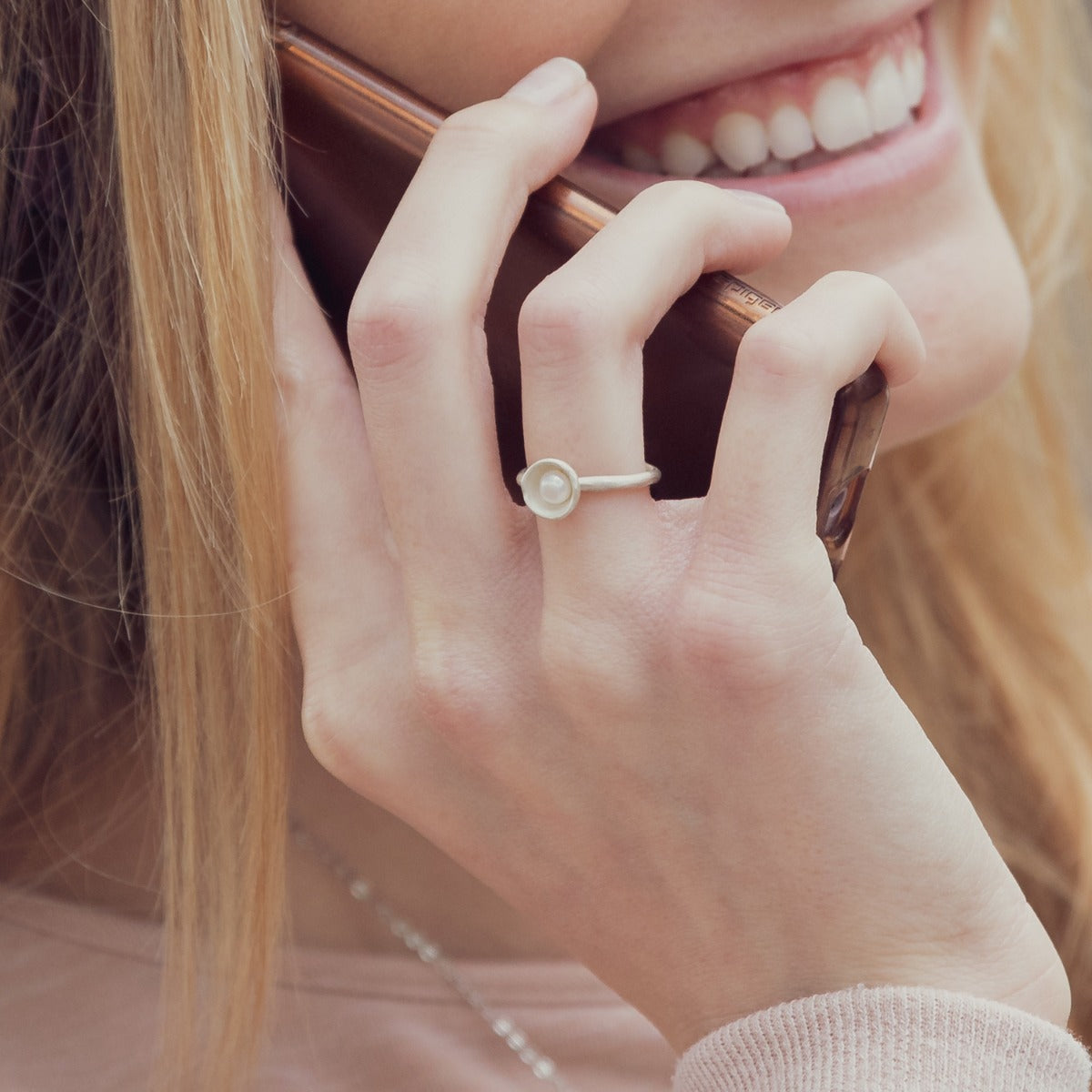 Nesting Freshwater Small Pearl Ring {Sterling Silver}