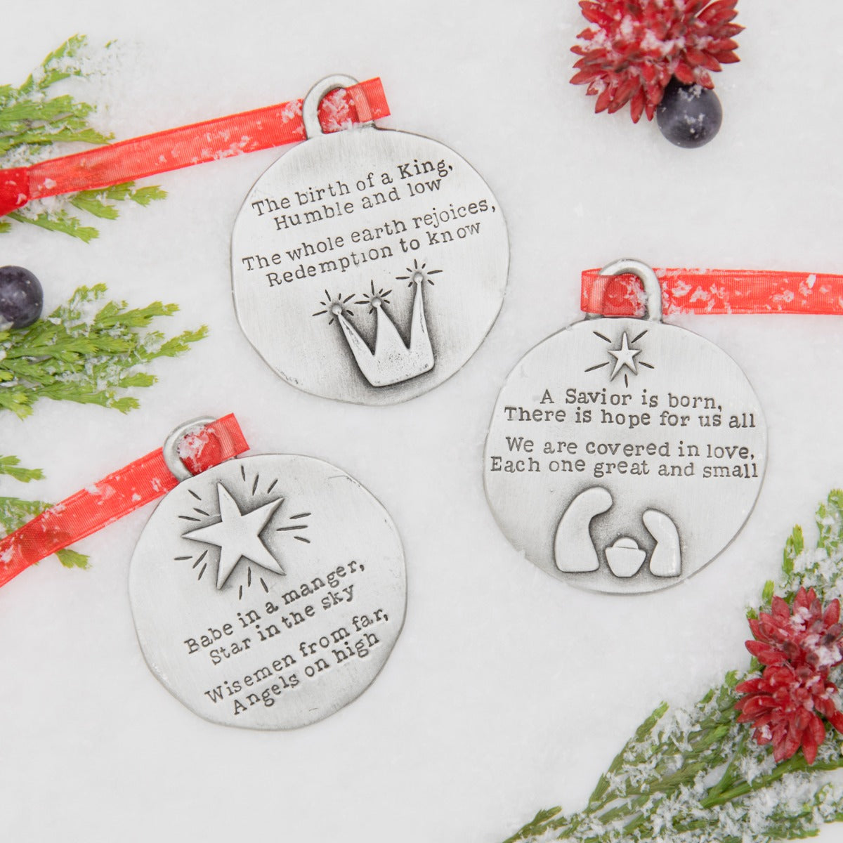 Babe In A Manger Ornament Set {Pewter}