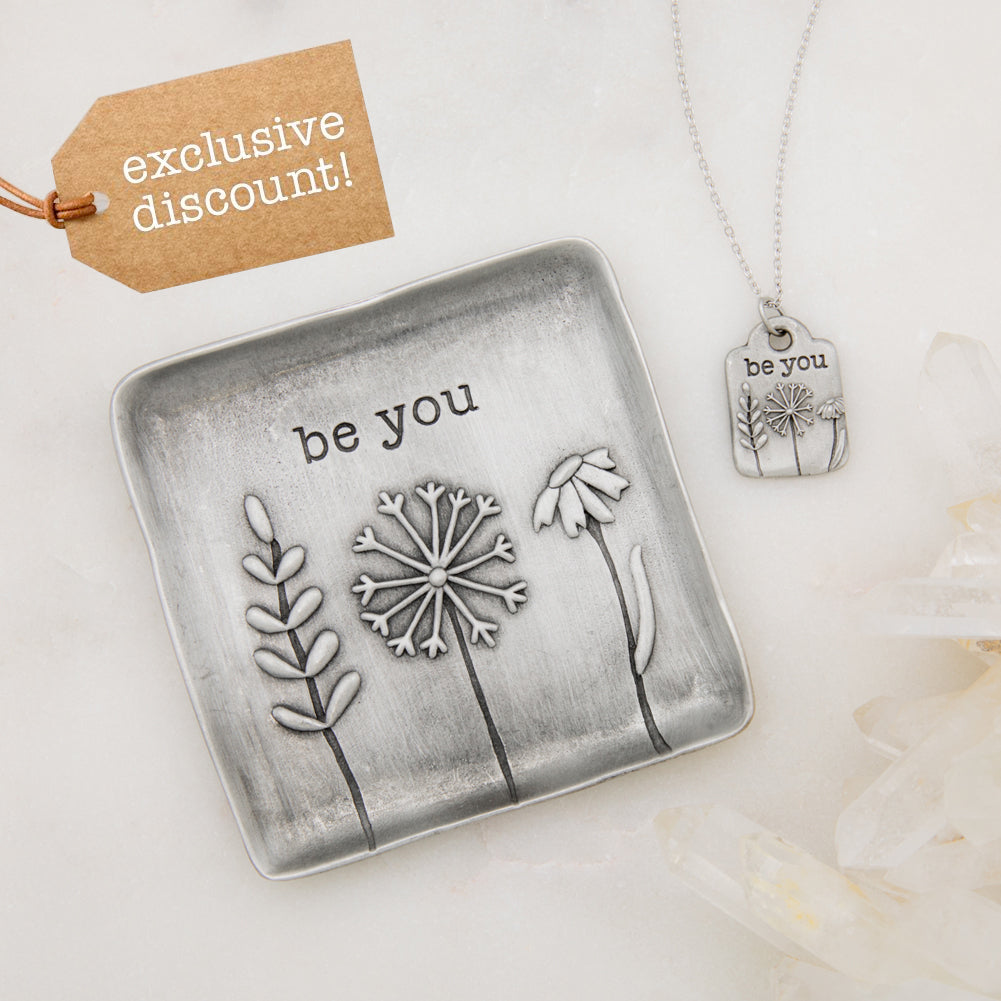 Be You Necklace and Keepsake Dish Gift Set {Pewter}