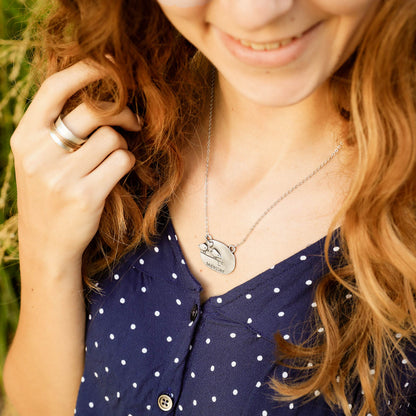 girl wearing a pewter Better Together necklace