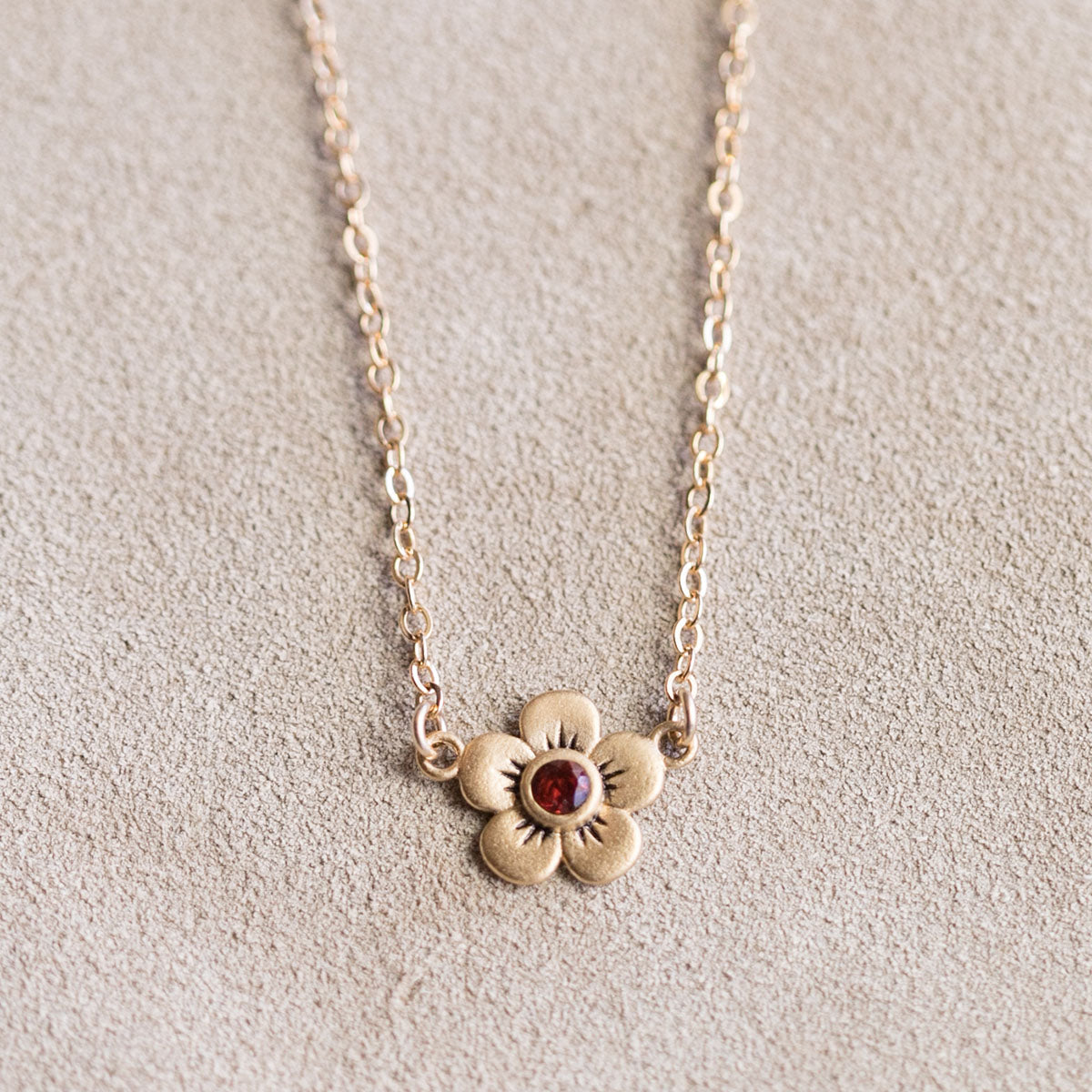 sterling silver birthstone bloom necklace with two flower charms containing 2mm genuine birthstones