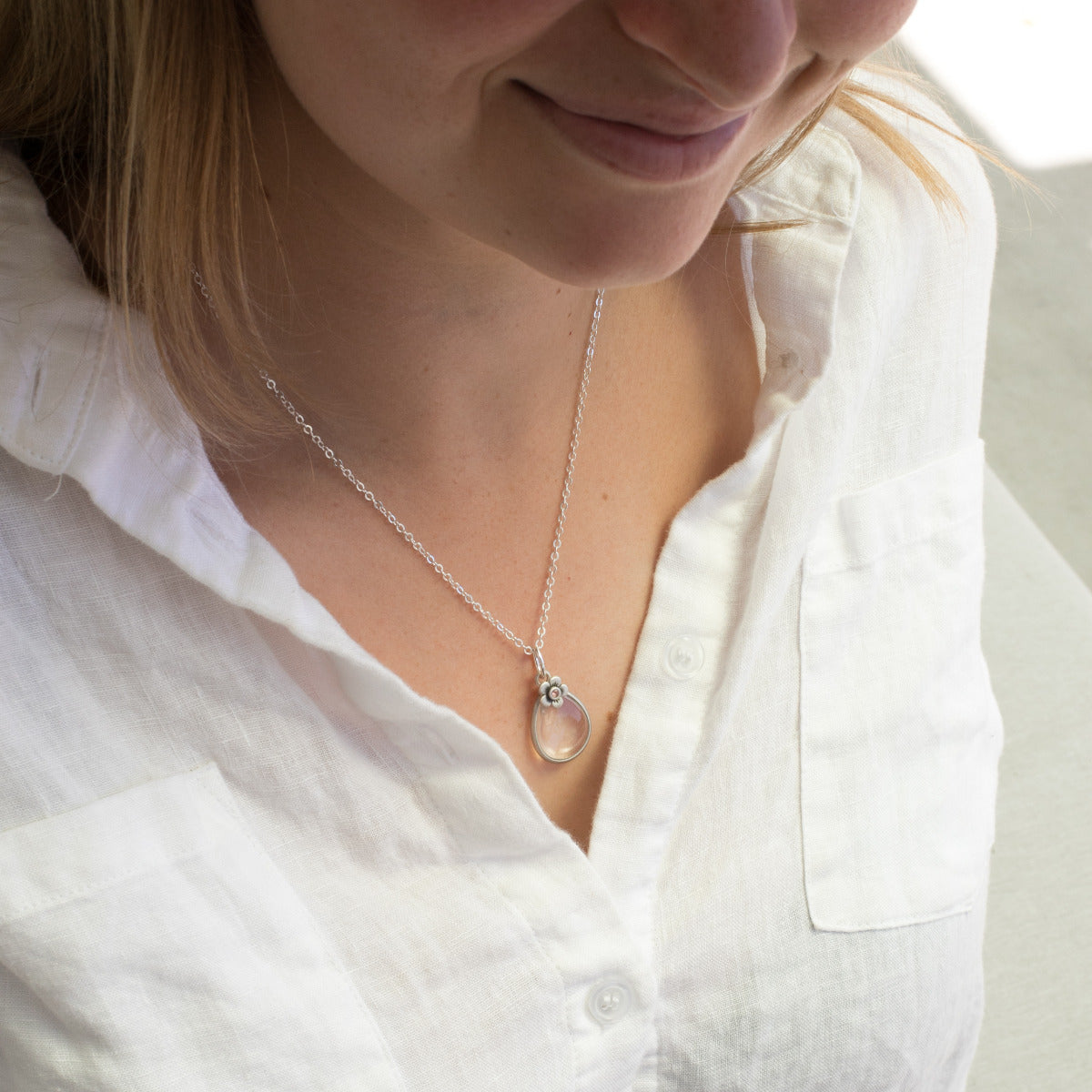 clear and bright birthstone bloom necklace {sterling silver}