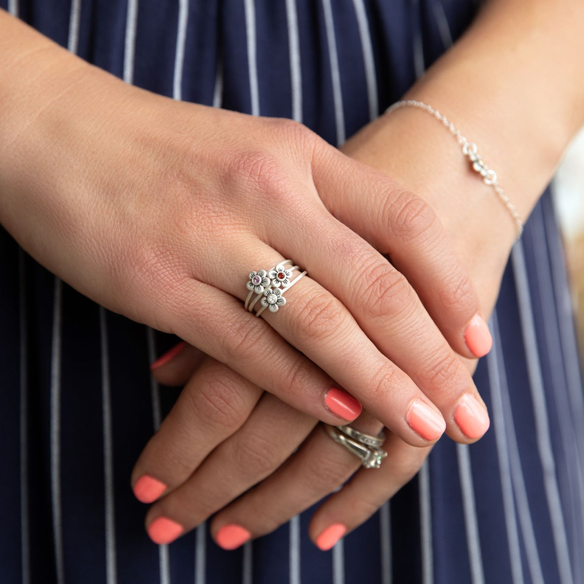 Birthstone Bloom Ring {Sterling Silver}