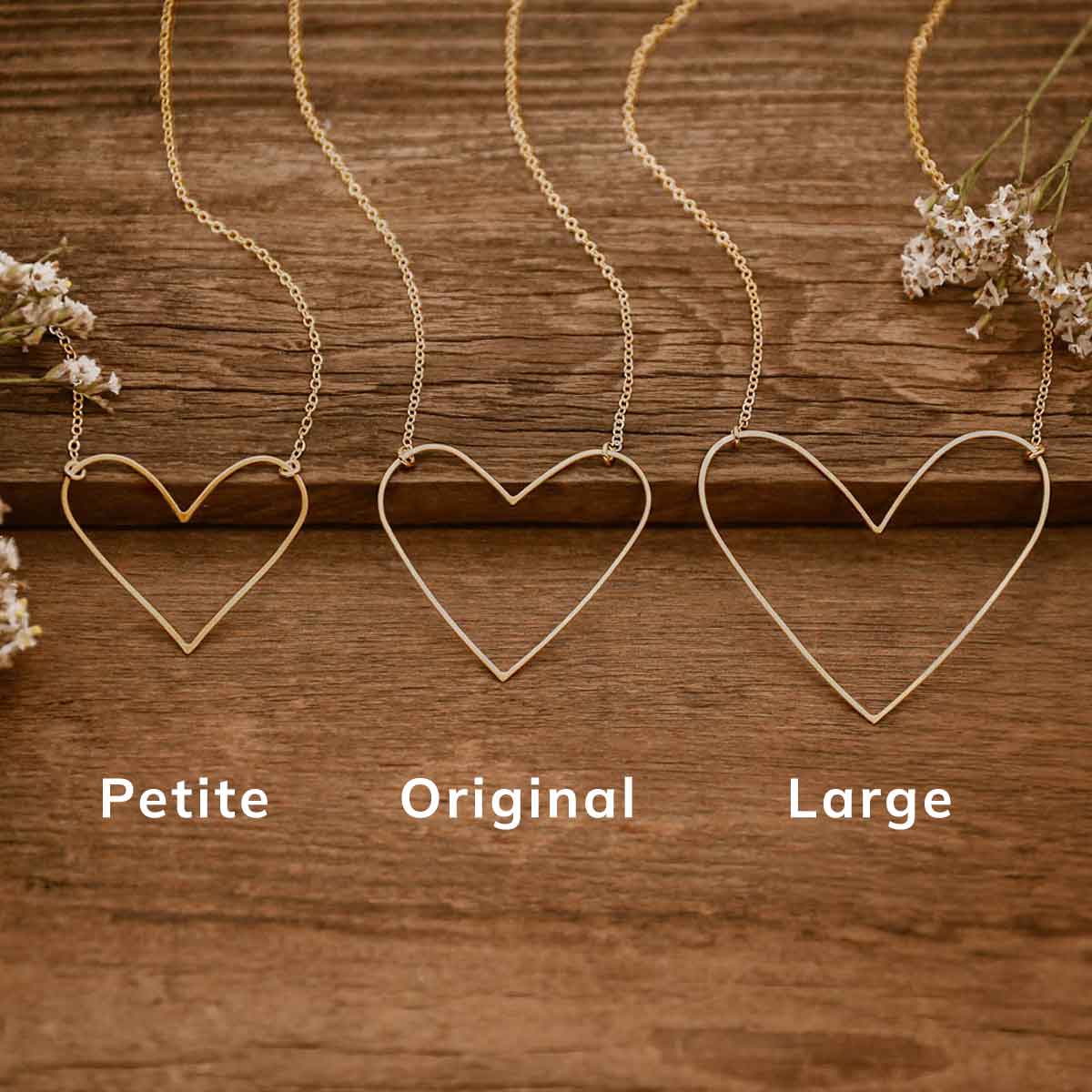 3 different sizes of Peaceful Heart Necklace