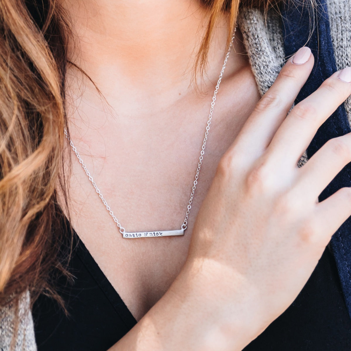 Personalized Cross Bar Necklace {Sterling Silver}