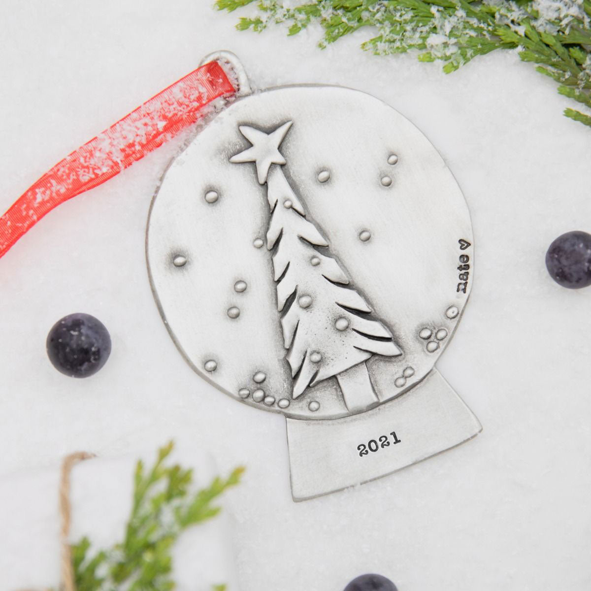 Personalized Snow Globe Ornament {Pewter}