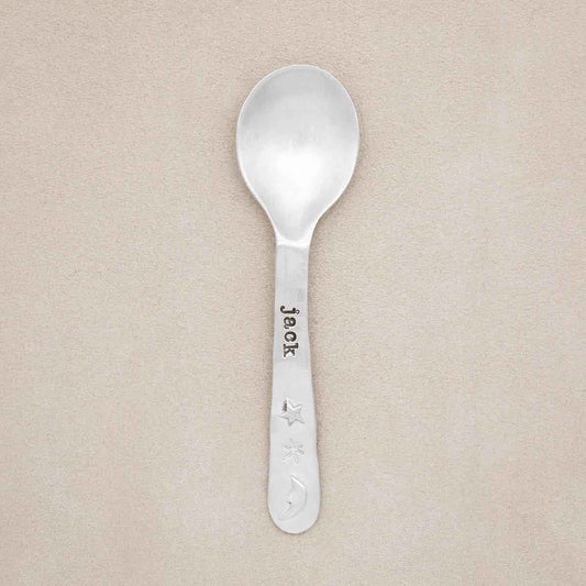 Love You to the Moon First baby Spoon, handcrafted in pewter and personalized with a name