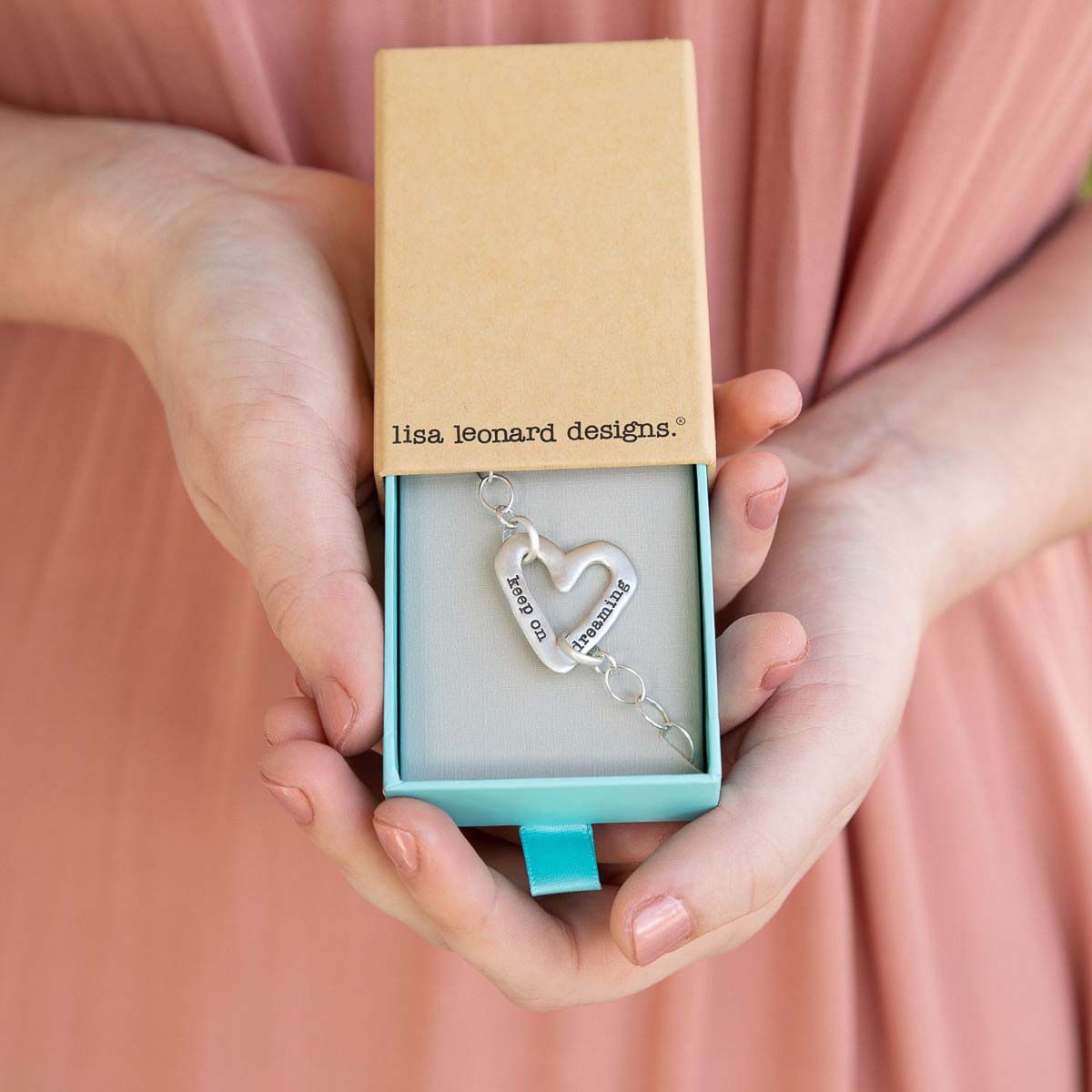 Personalized sterling silver molded heart bracelet with a freshwater pearl