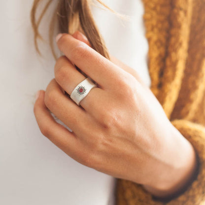 Sunburst Birthstone Ring {Sterling Silver}