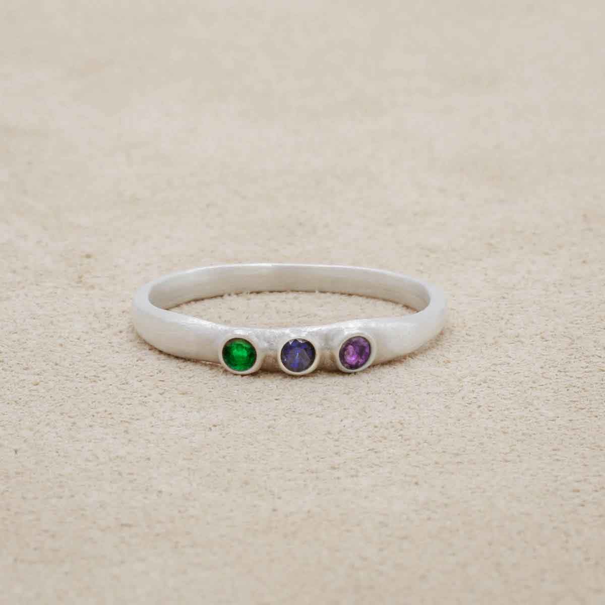 Handcrafted sterling silver mother's ring with customizable genuine birthstones