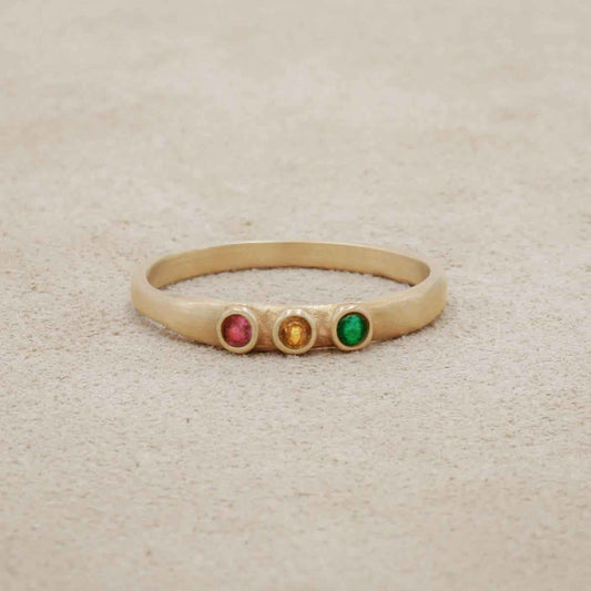 Handcrafted 10k yellow gold mother's ring customizable with up to 6 genuine birthstones