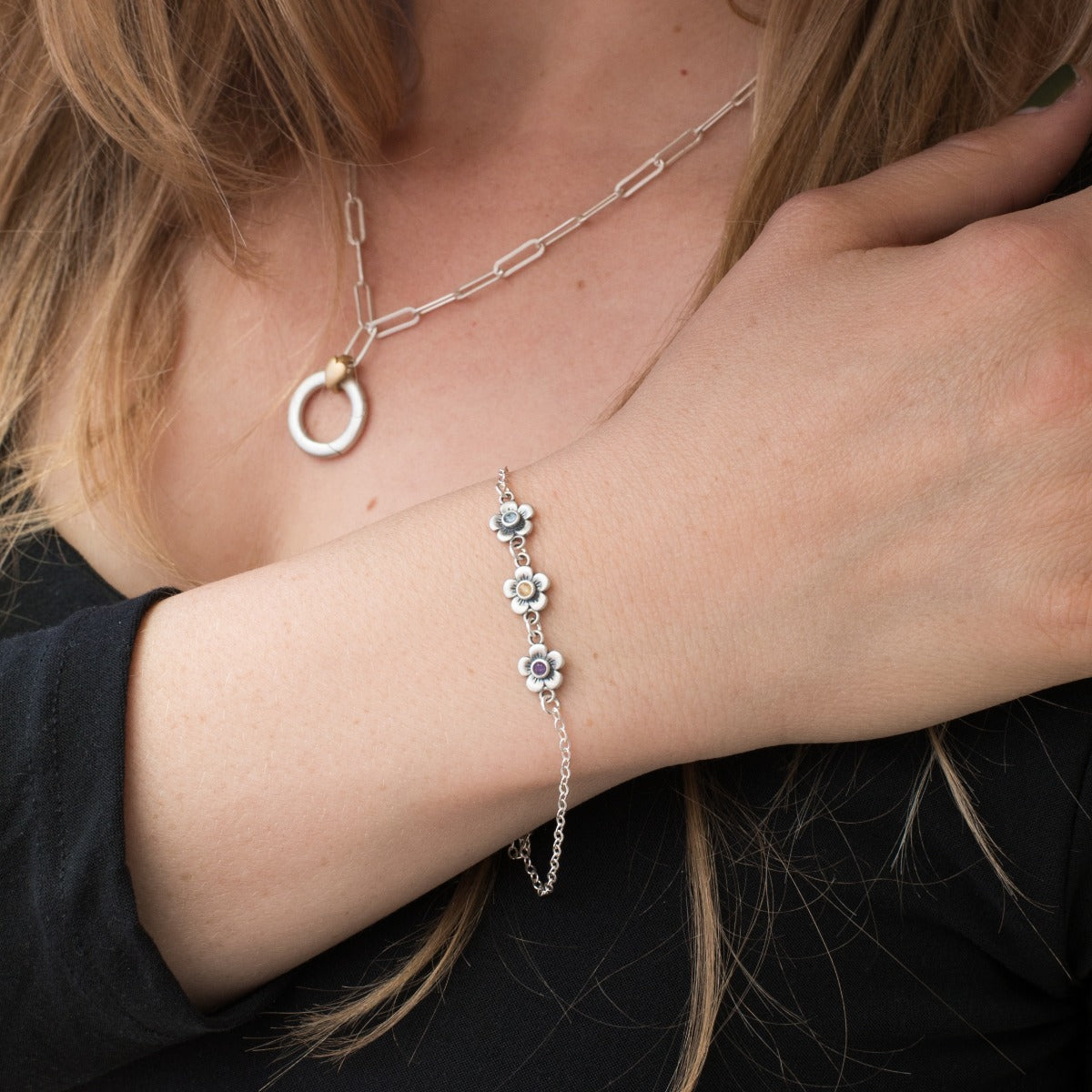 Mother's Birthstone Bloom Bracelet {Sterling Silver}